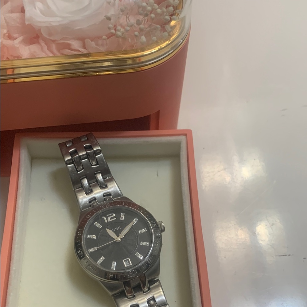 Fossil Silver-Tone Women's Watch with Dark Dial